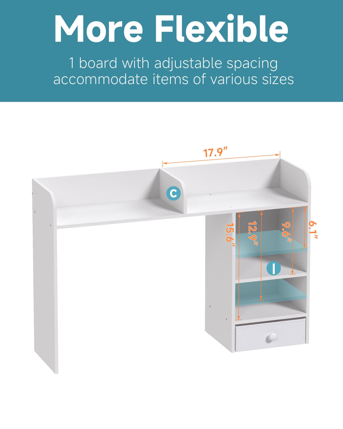 White Desktop Bookshelf with Drawer D64840