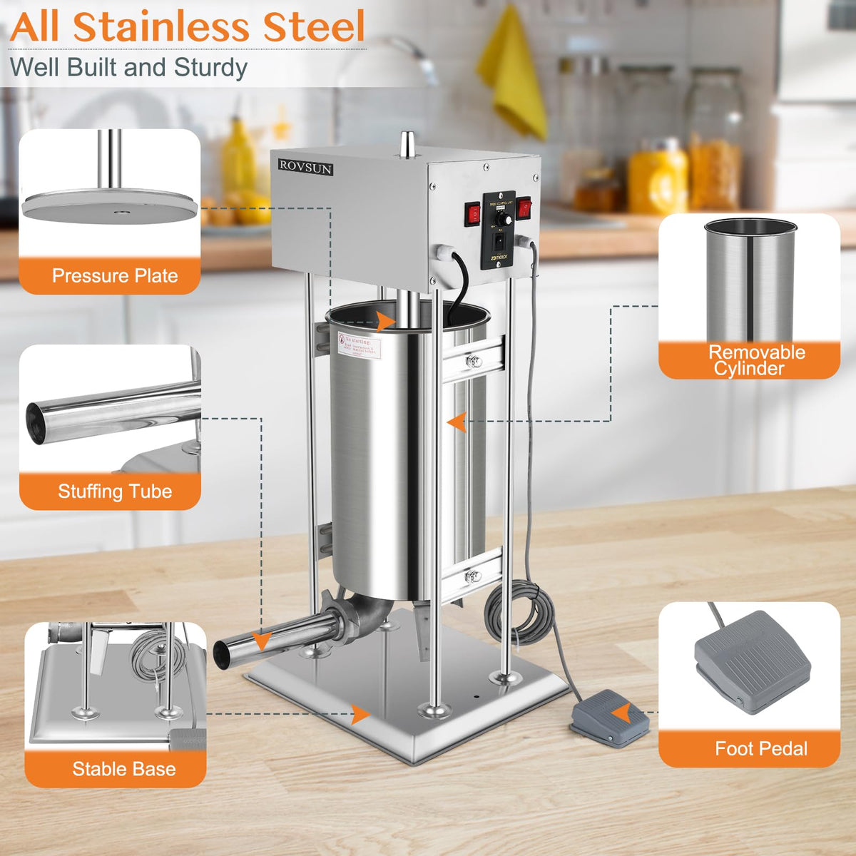 10L Electric Stainless Steel Sausage Stuffer with 5 Stuffing Tubes F407361