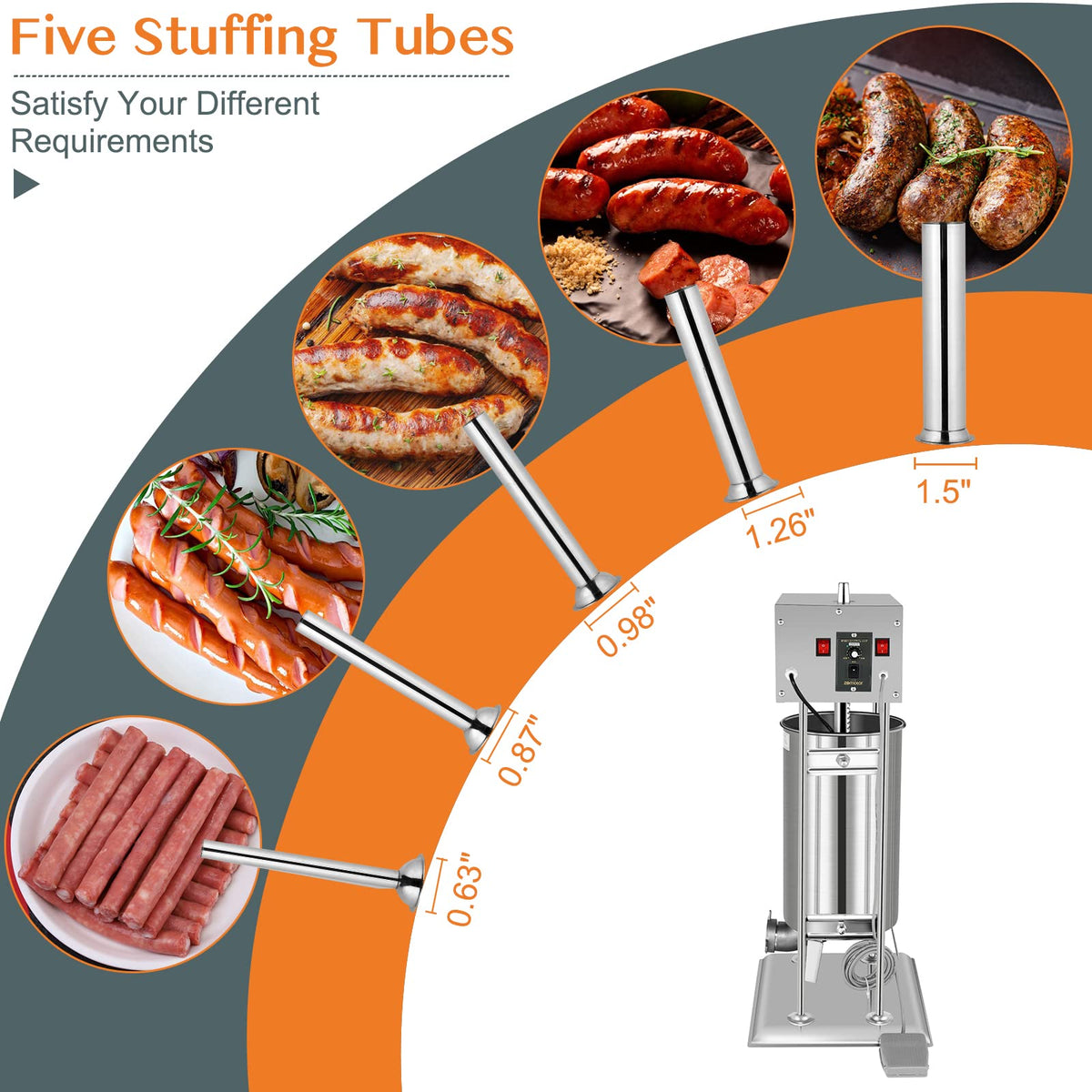 10L Electric Stainless Steel Sausage Stuffer with 5 Stuffing Tubes F407361