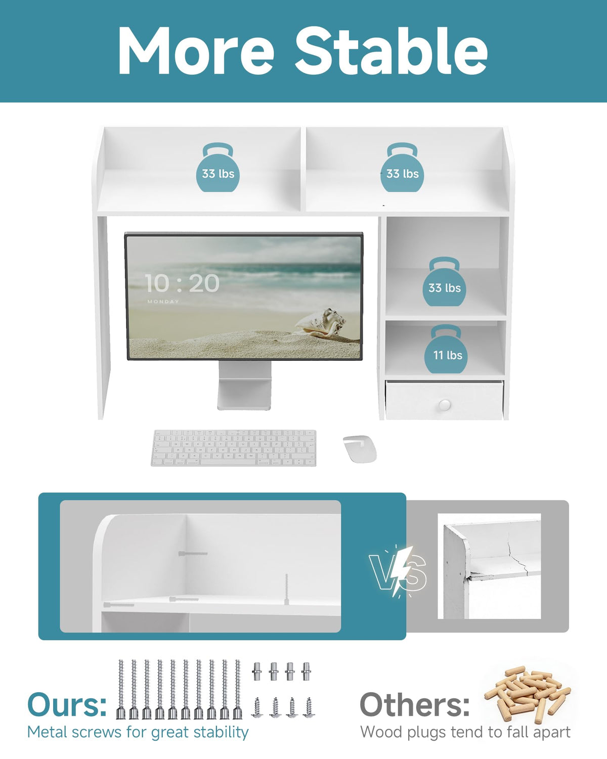 White Desktop Bookshelf with Drawer D64840