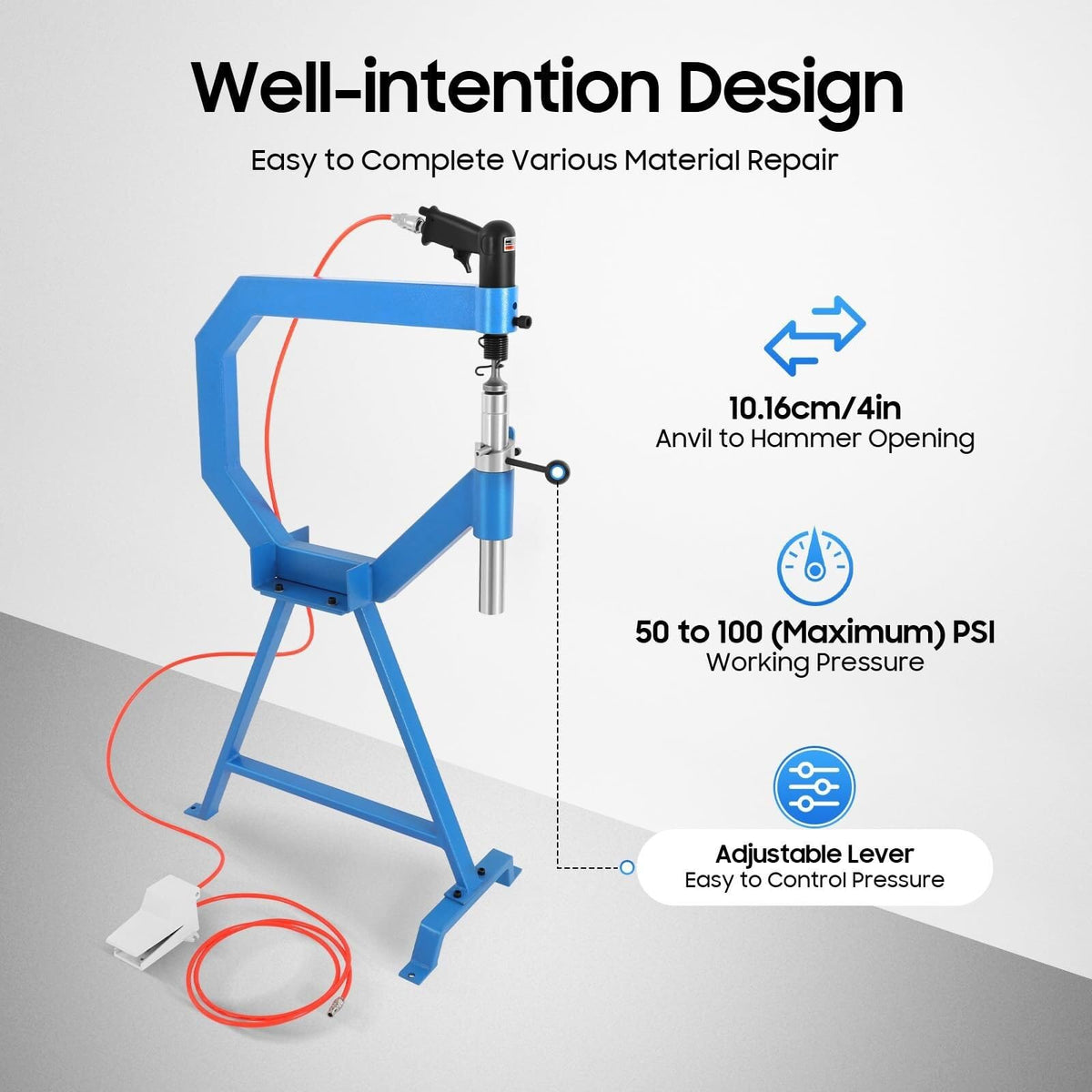 4 Inch Pneumatic Planishing Hammer with Cast Iron Stand and Foot Pedal W557