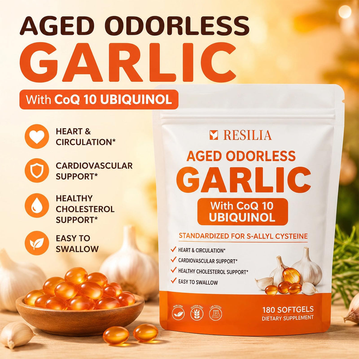1200mg Odorless Aged Garlic Extract Softgels with CoQ10 Z669