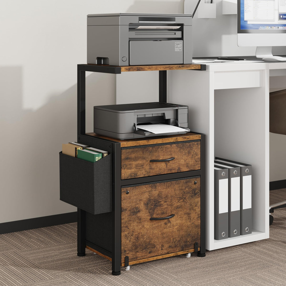 File Cabinet with 2 Fabric Drawers and Printer Stand M6754