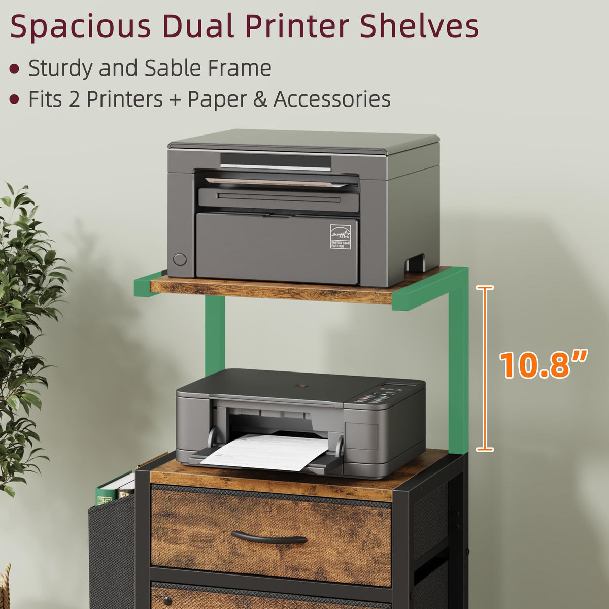File Cabinet with 2 Fabric Drawers and Printer Stand M6754