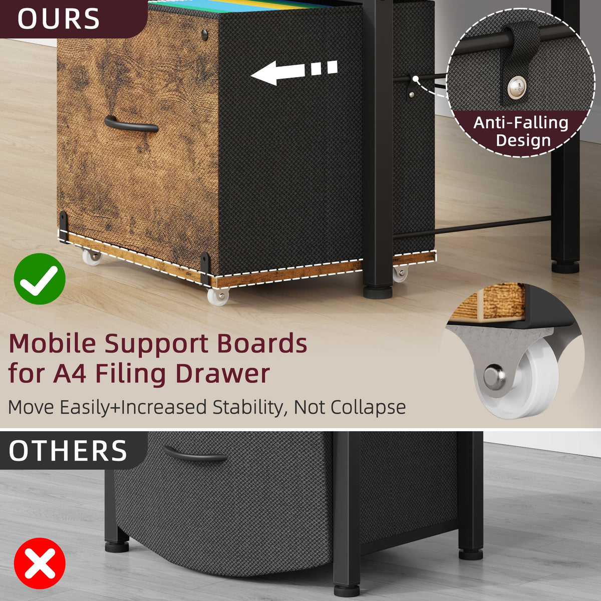 File Cabinet with 2 Fabric Drawers and Printer Stand M6754